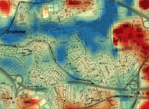 Karte der Oberflächentemperaturen (Rechte Stadt Bochum)